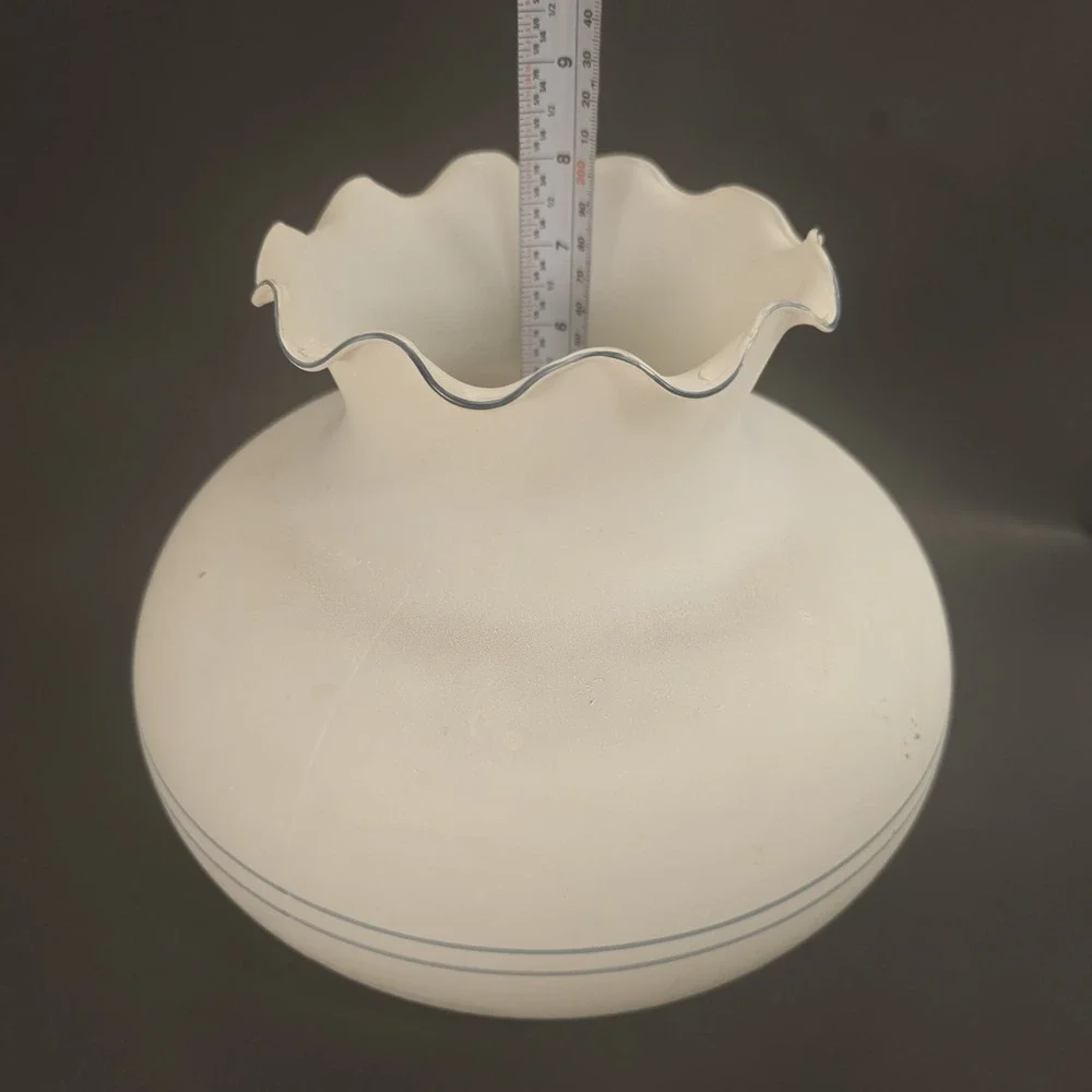 Vintage Large Lampshade For‎ Lamp White & Blue with Ruffle Top